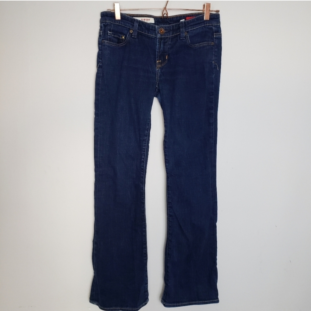 X2 slim w10 low rise flare leg dark wash denim
